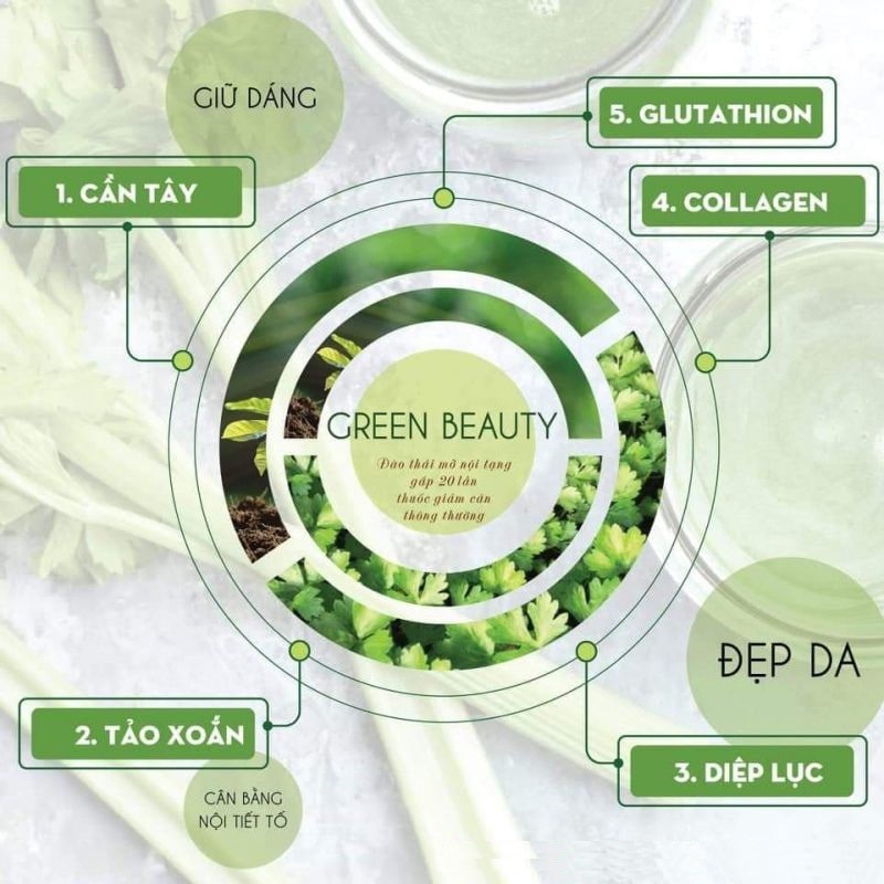 Thành phần dưỡng chất có trong mỗi gói cần tây Green Beauty