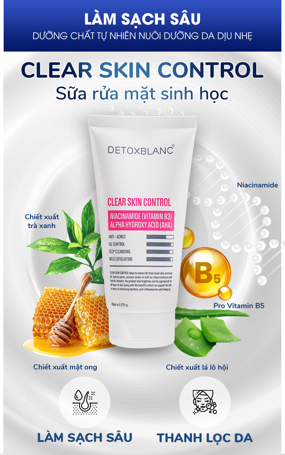 Sữa rửa mặt sinh học Detox Blanc